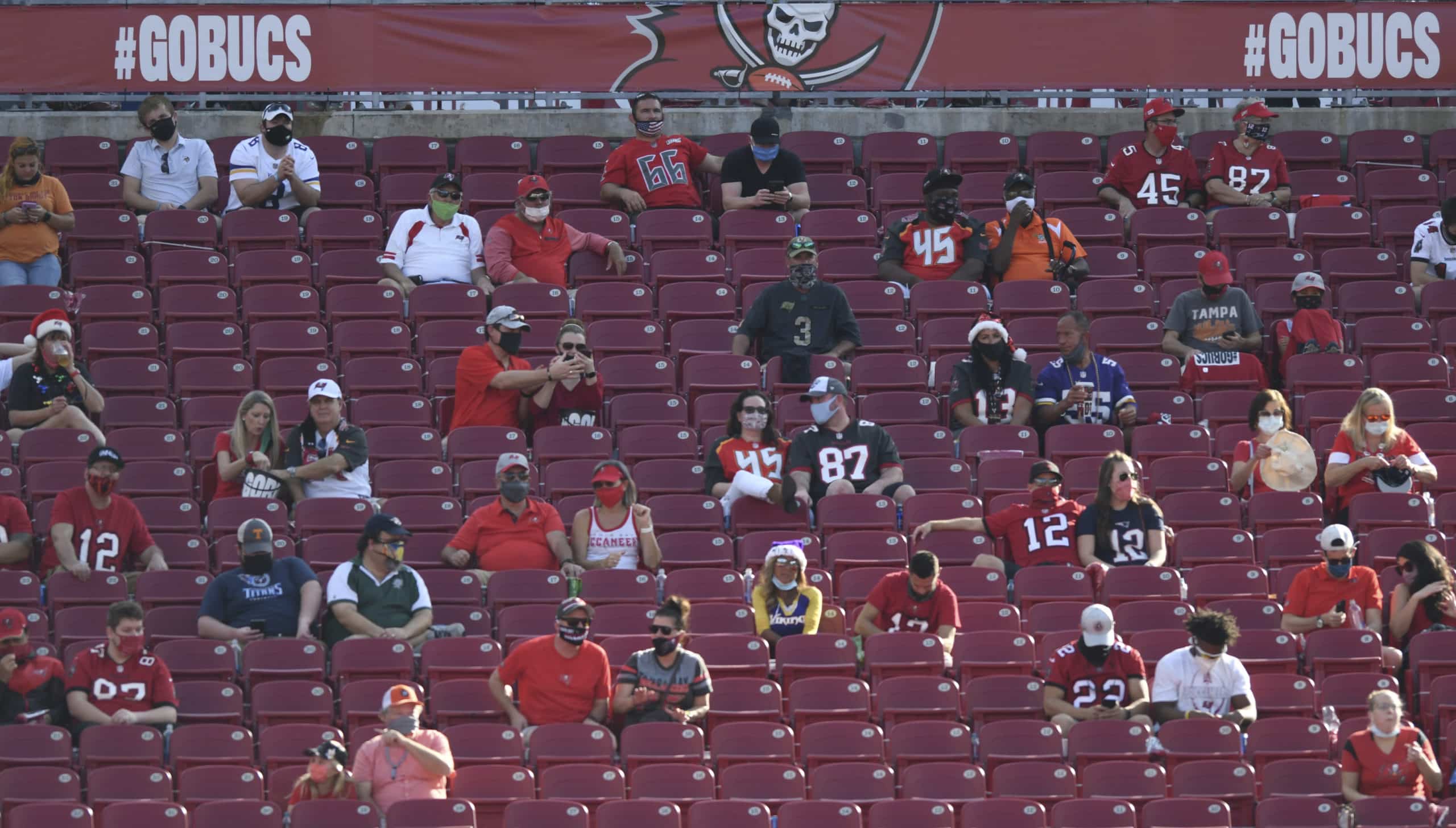 Vikings Buccaneers Football Socially distanced fans during the second half of an NFL football game between the Minnesota Vikings and the Tampa Bay Buccaneers Sunday, Dec. 13, 2020, in Tampa, Fla. (AP Photo/Jason Behnken)